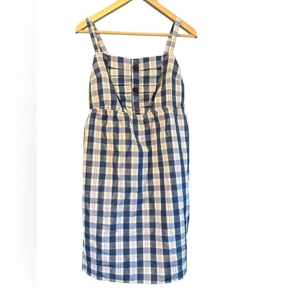 NWT Anthropologie Maeve Blue White Plaid Printed Dress with Sheen Size Small - Picture 2 of 9